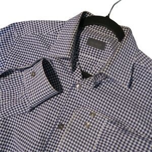 Pal Zileri Checkered Button Down Shirt Long Sleeve Work Career Comfort Blue Navy